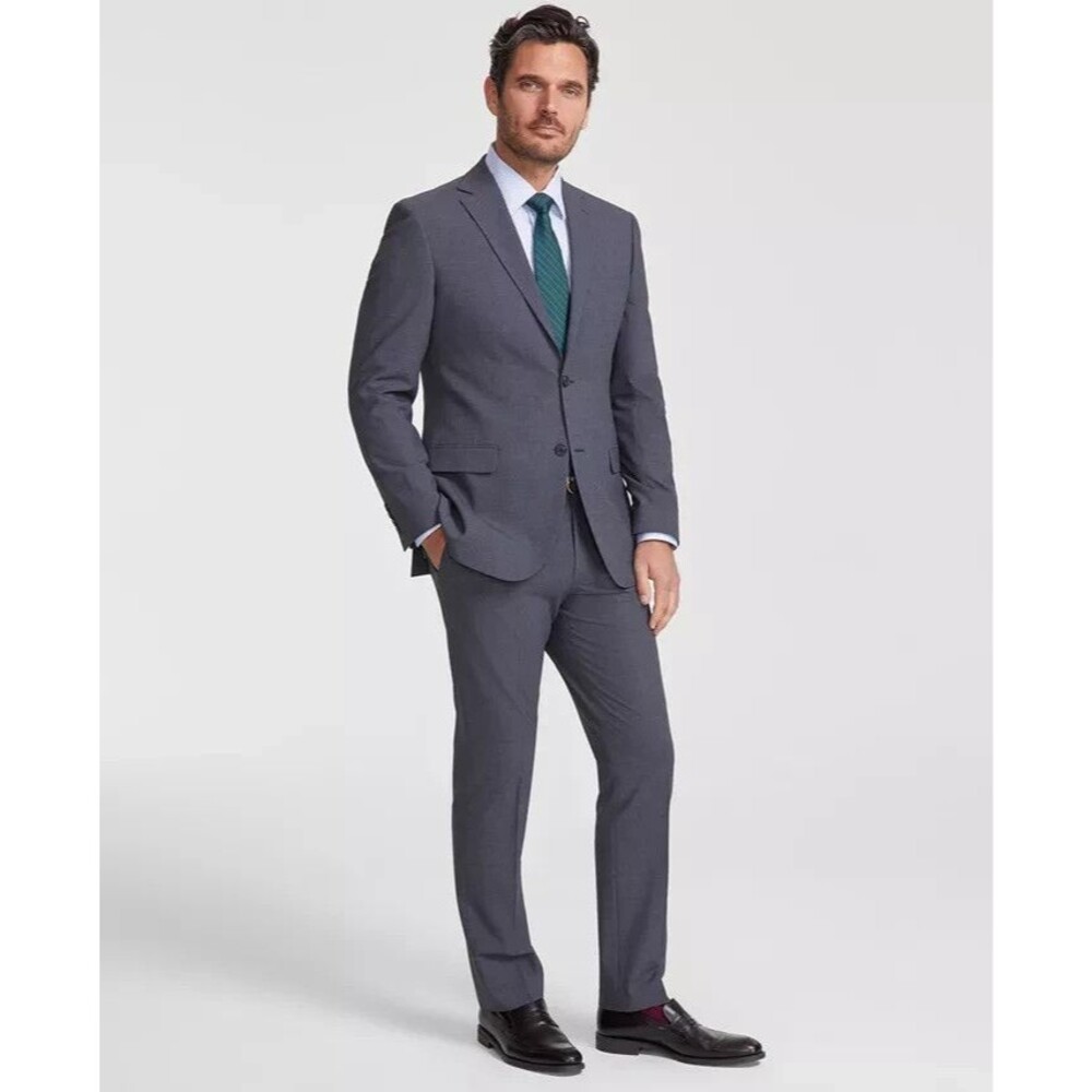 $395 NEW DKNY Mens 40R Solid Charcoal Gray 2 Piece Suit With Dress Pants 33x32